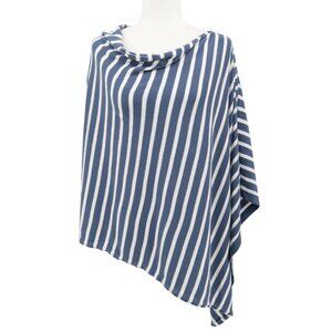 Tickled Pink QVC Striped Poncho Women XL Blue Fisherman Resortwear Nautical Prep
